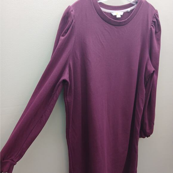Boden Stretch Puff Sleeve Crew Neck Dress Winter Burgundy Maroon Size 16R - Picture 9 of 10